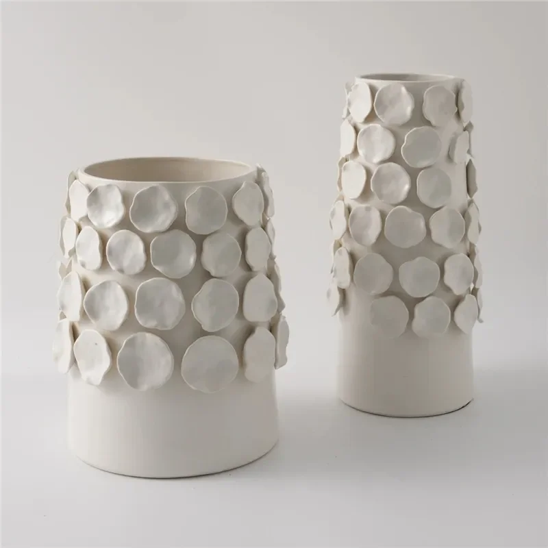 Nordic Ceramic Vase Modern Simple Polka Dot Design Handmade Flower Arrangement for Living Room Bedroom Home Decor High End