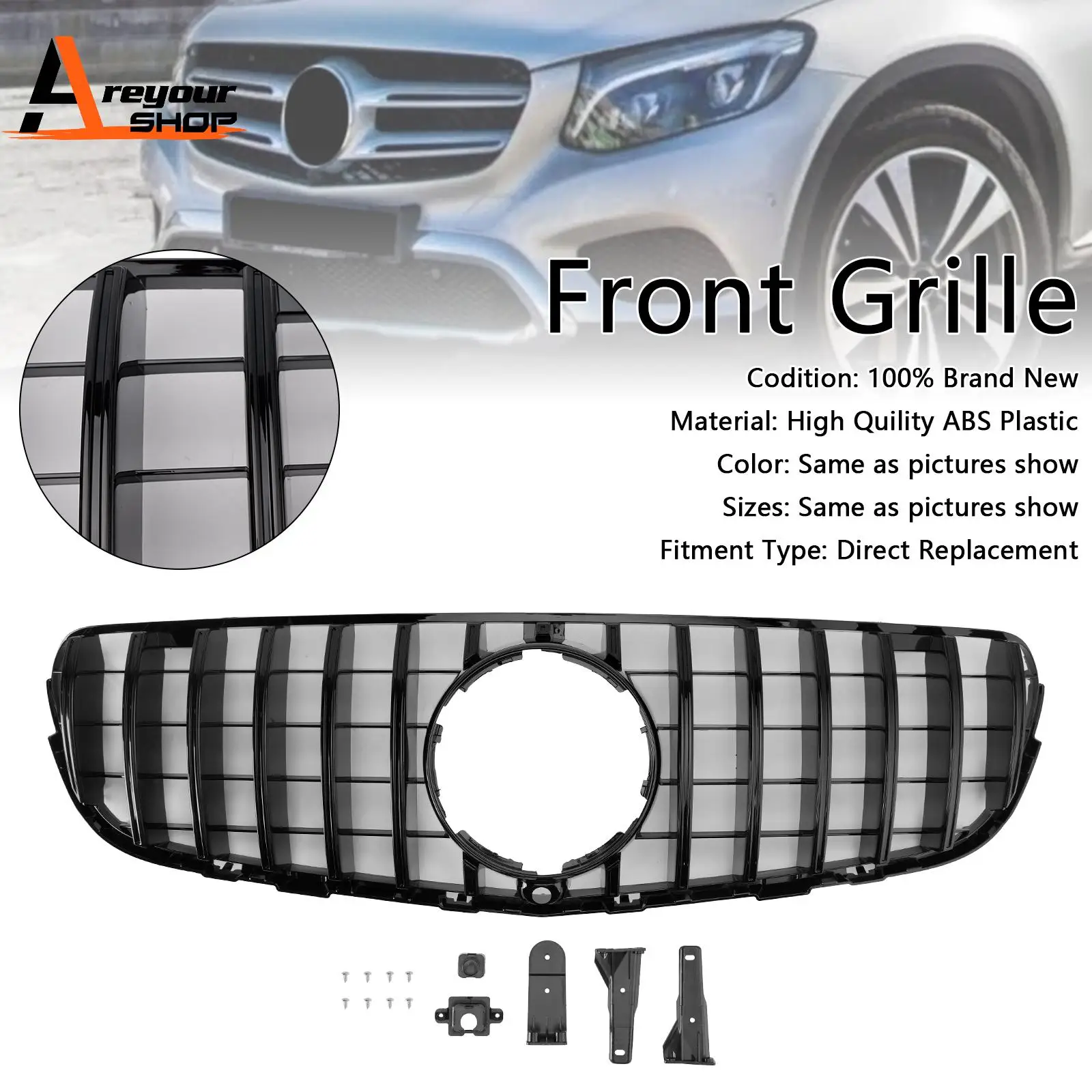 

Решетка переднего бампера подходит для Mercedes Benz GLC X253 C253 2015 2016 2017 2018 2019, глянцевый черный