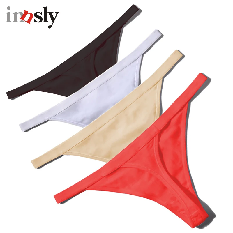 Innsly Thongs Women\'s Sexy Underwear Cotton Breathable Low Rise Sports Female G string Solid T-Back Underpants