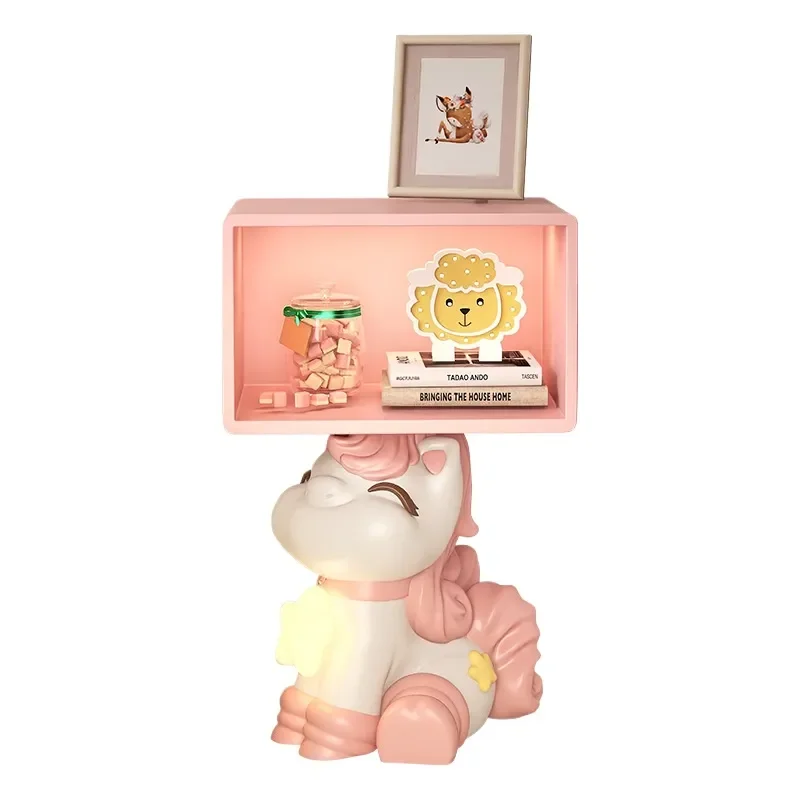Pink Cartoon Bedside Table for Girls Cute Cream Side Cabinet Small Bedroom Nightstand Shelf Edge Storage Unit
