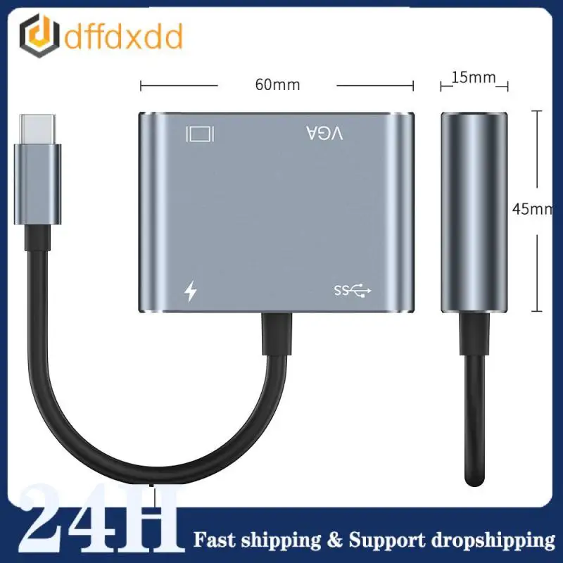 Usb C Hub to 4K VGA USB C 3.0 HDMI-compatible Adapter 4 in 1 for Macbook Phone Laptop TV PC Cable Adapter