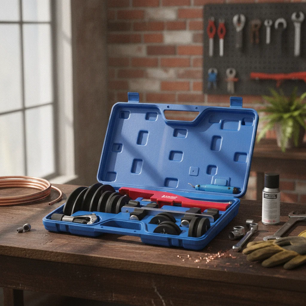 Portable Case Tube Bender Kit Manual Ratcheting Pipe Bending Tool with Size Markings for HVAC Plumbing Use