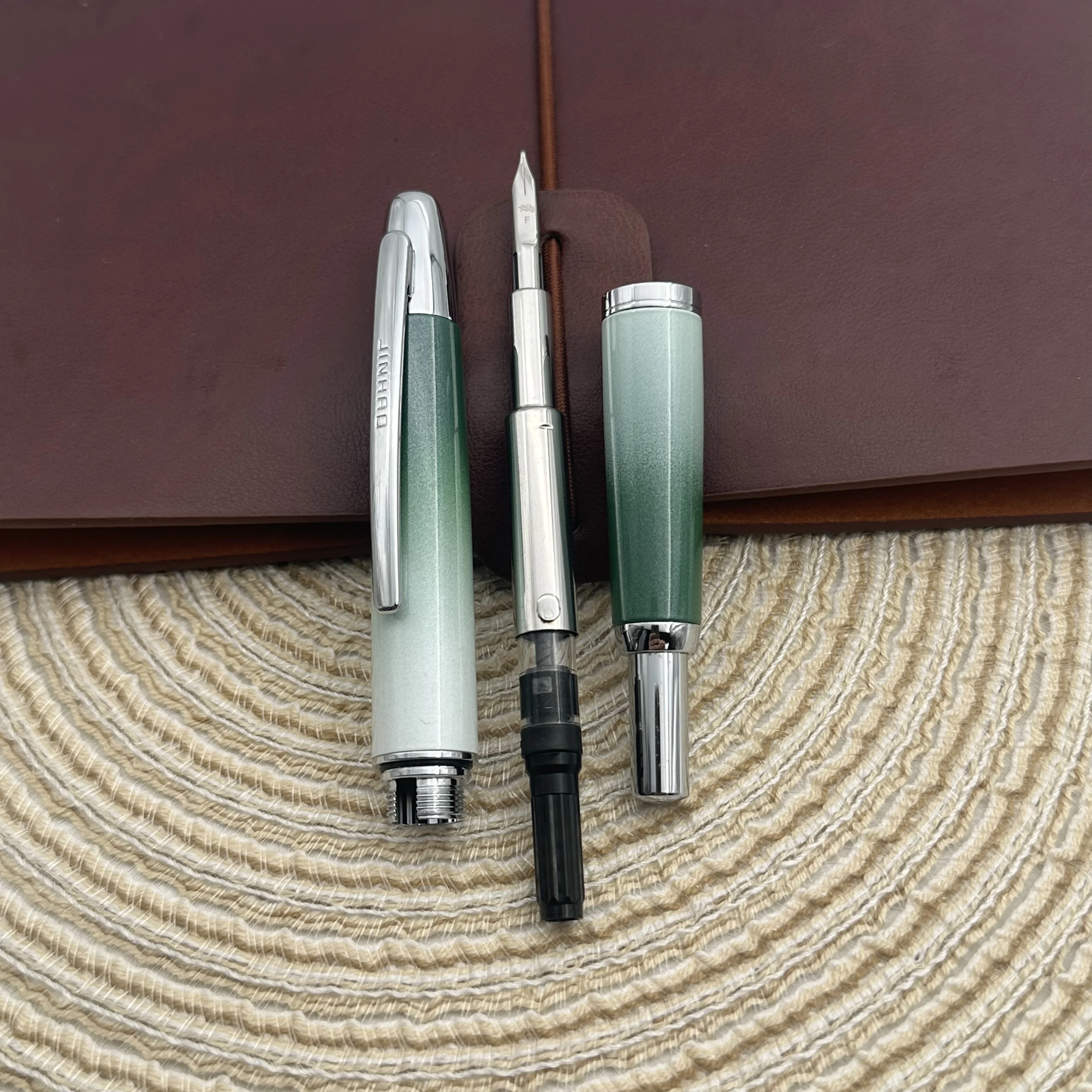 Limited Mint Green ! Jinhao 10 Retractable Press Fountain Pen EF/F Nib with Ink Converter Writing Gift Pen, Gradient Coffee
