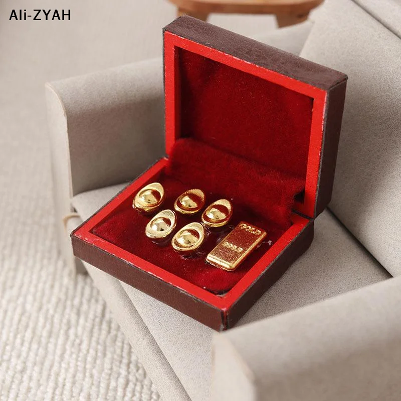 1 Set Vintage Sieradendoos 1:12 Poppenhuis Miniatuur Accessoires Mini Houten Sieradendoos Model Speelgoed Voor Poppenhuis Decoratie