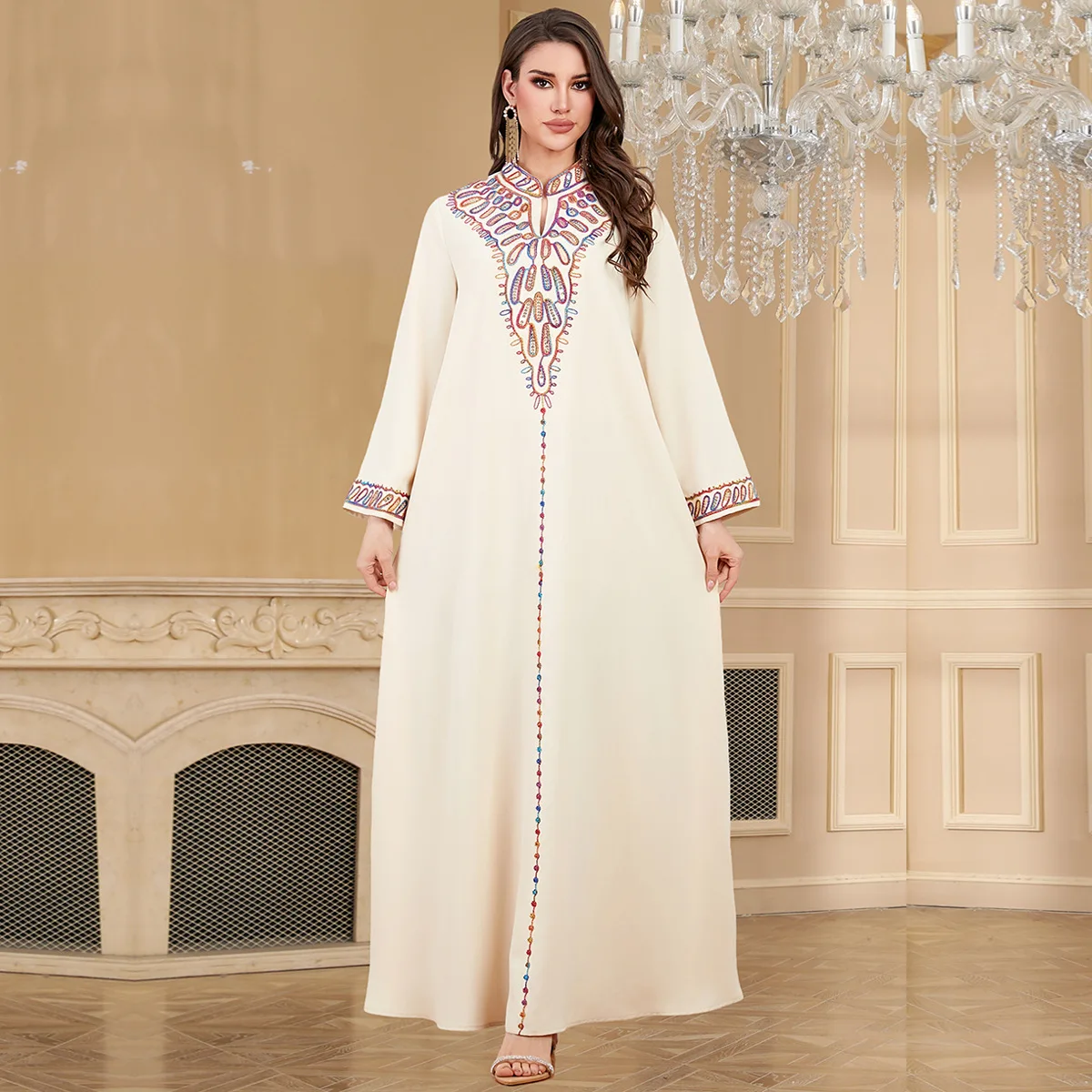 

Fashion Muslim Embroidery Ladies Abaya Elegant Court Style Party Dress Vestidos Ramadan Dubai Loose Casual Robe Eid Arab Kaftan
