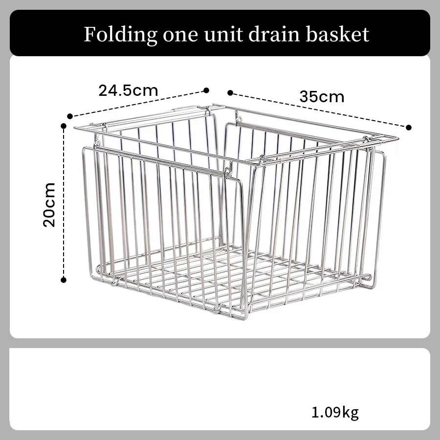 IGT Folding Storage Basket Camping One Unit Drain Basket Stainless Steel Vegetable Washing Basket Outdoor IGT Table Accessories