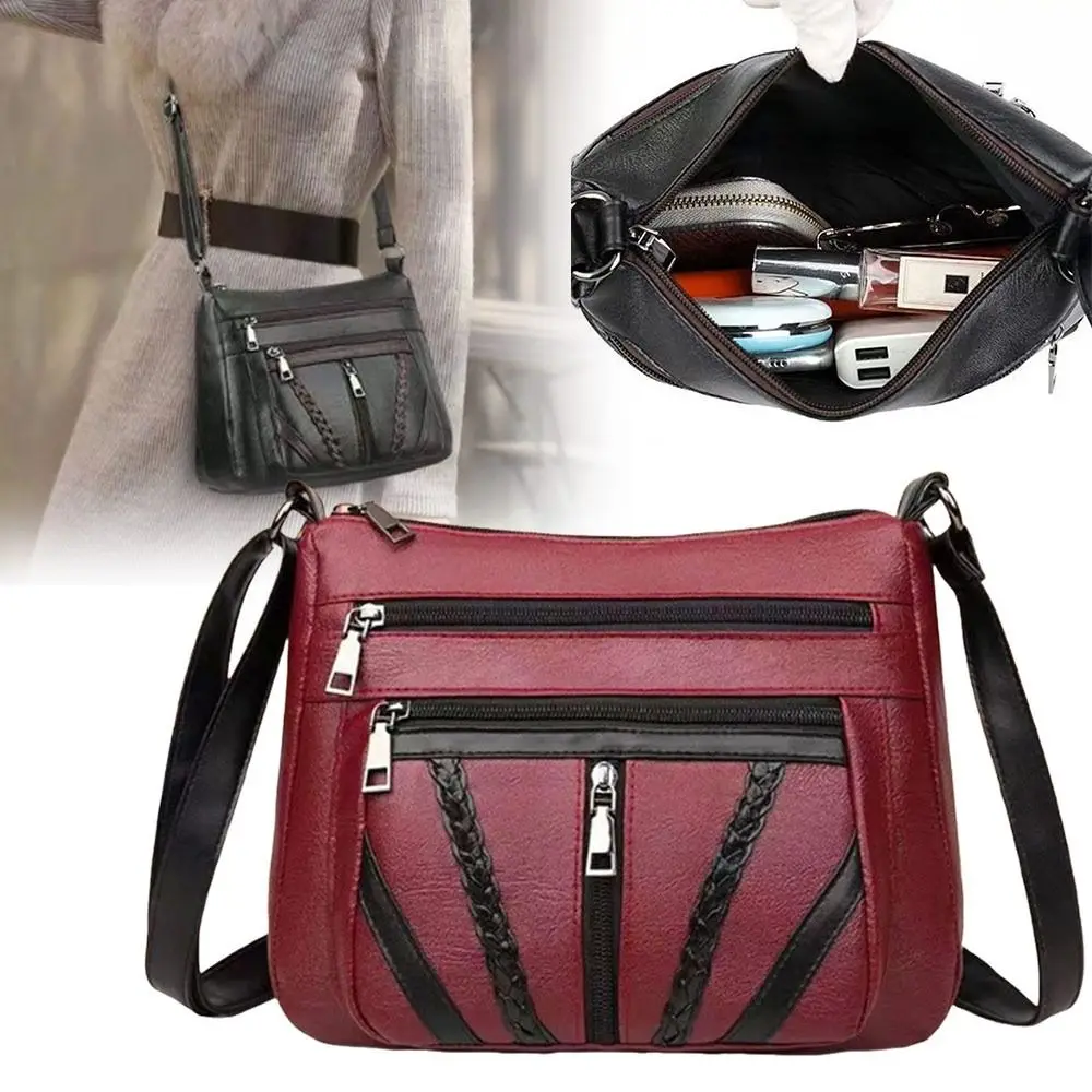 

Сумка для мамы среднего возраста из искусственной кожи для отдыха, многослойная сумка через плечо большой вместимости, черная большая сумка для женщин