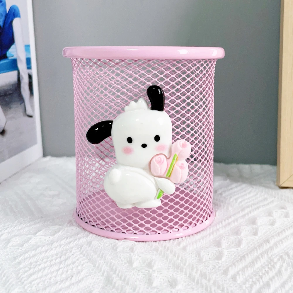 Cartoon Sanrio HelloKitty, Kuromi pen holder, Melody, Kawaii big eared dog pink hollow pen holder stationery storage box