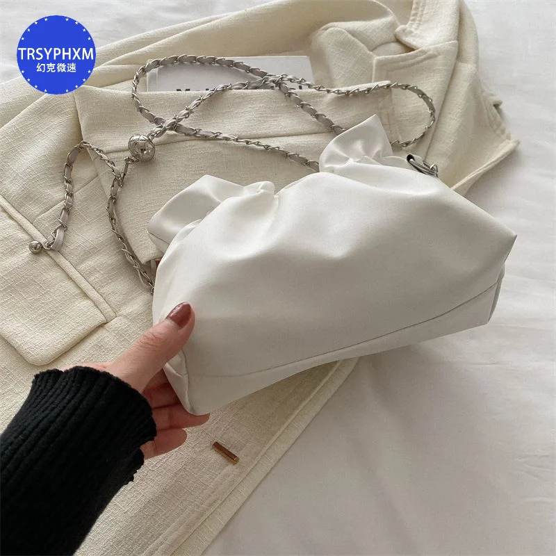 TRSYPHXM 2024 new Niche texture bag for women 2024 new summer versatile chain shoulder crossbody bag, high-end pleated cloud bag