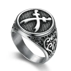 Fashionable Retro Pirate Double Knife Printed Ring, Stainless Steel Men's for Rings Sizes 8-12