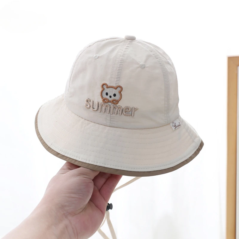 Spring Summer Outdoor Sun Protection Fishing Cap for Baby Fashion Cartoon Bear Bucket Caps Cotton Sunshade Hat 6-24M