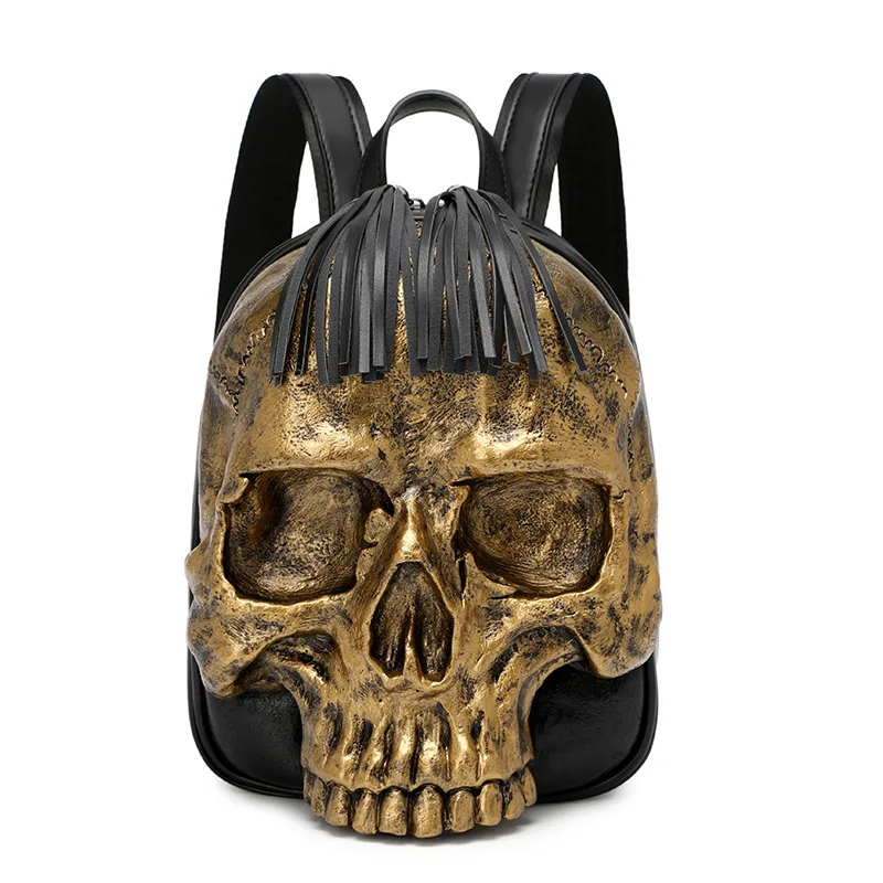 

Originality Women Bag Funny Skeleton Head Black Package Fashion Designer Satchel BackPack 3D Skull Punk Bags Hip-Hop Backpacks