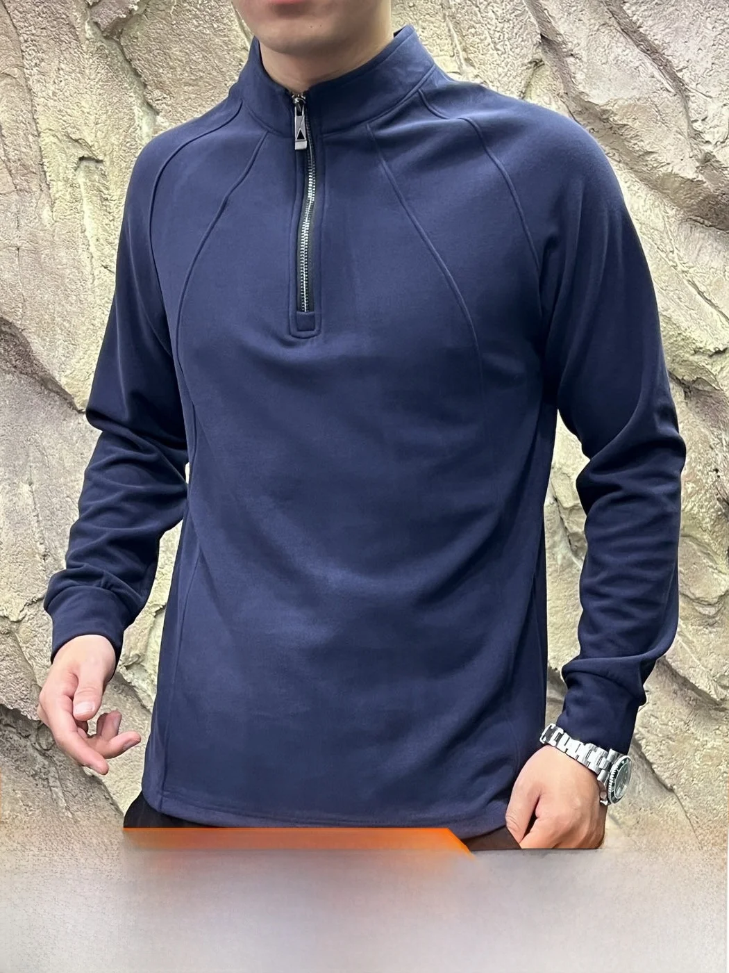  Double-sided Woolen Half-zip Neck Base Shirt for Men Fashionable Autumn Winter Long Sleeve Casual Style Skin-friendl...