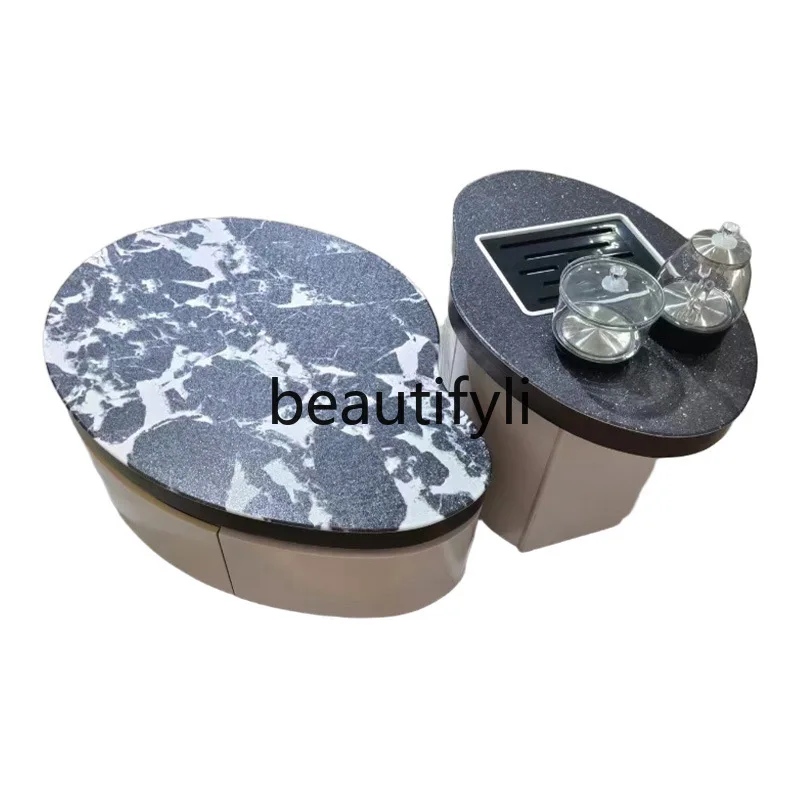

Marble round coffee table combination home living room Italian high-end designer