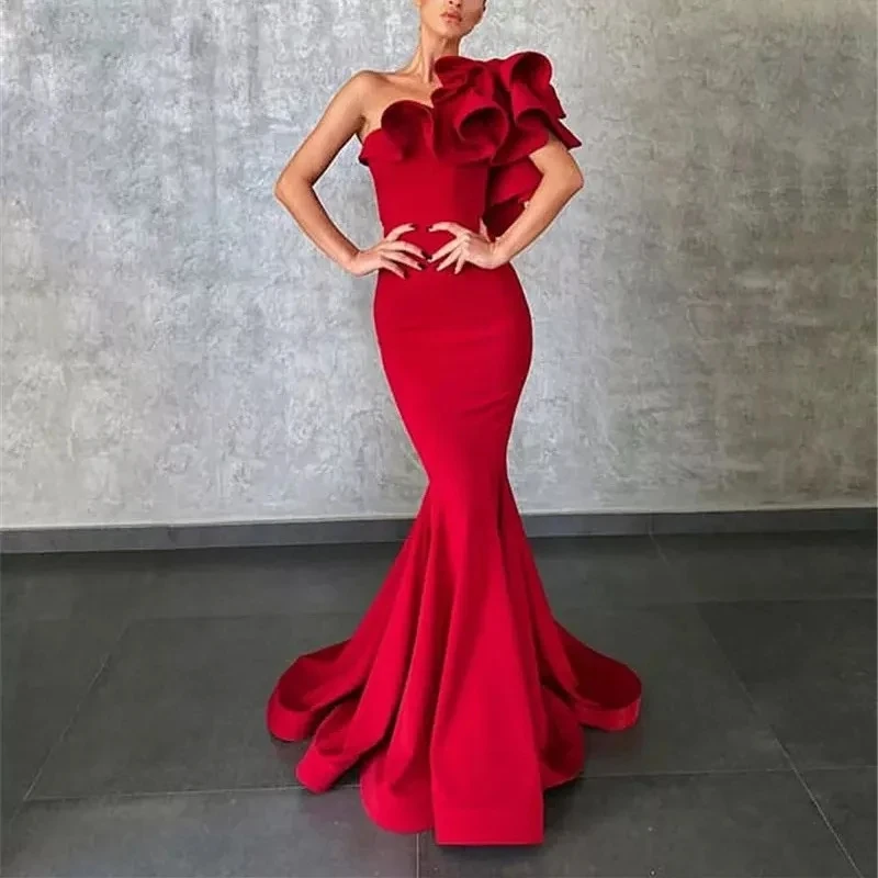 2024 Elegant Mermaid Black Long Prom Dresses for Women Luxury Satin One-shoulder Simply Formal Party Celebrity Bridesmaid Gowns