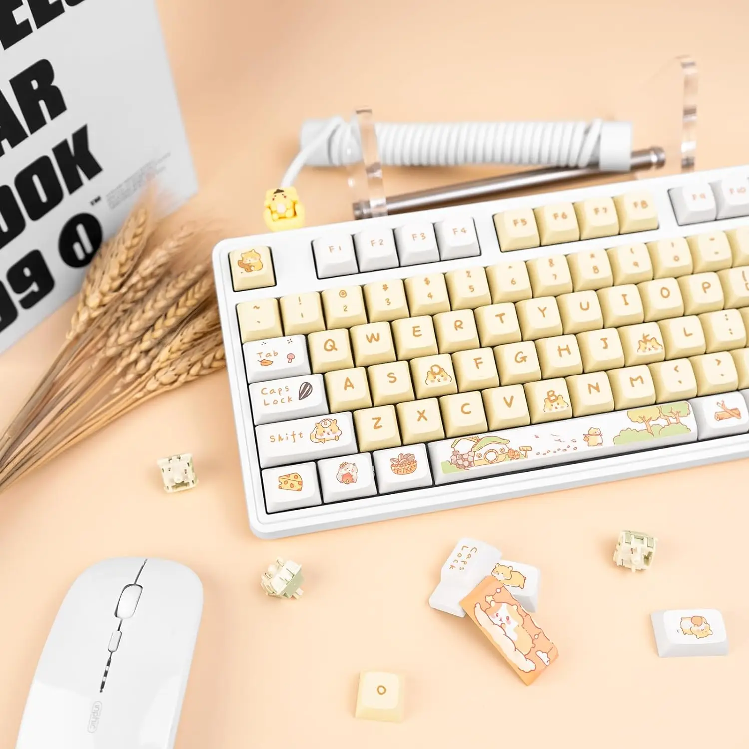 131 Keys Hamster Keycaps, Creamy Yellow PBT Keycaps Set Dye-Sub XDA Profile Keycaps Cute Keycaps Kawaii Keycaps for Cherry MX