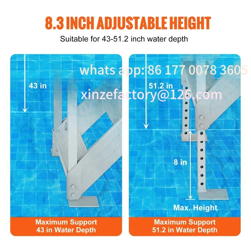 Customizable 4/6 Step Dual Handrails Dock Ladder Aluminum with Rubber Mat 30"-39" Adjustable Height for Lake Marine Boarding
