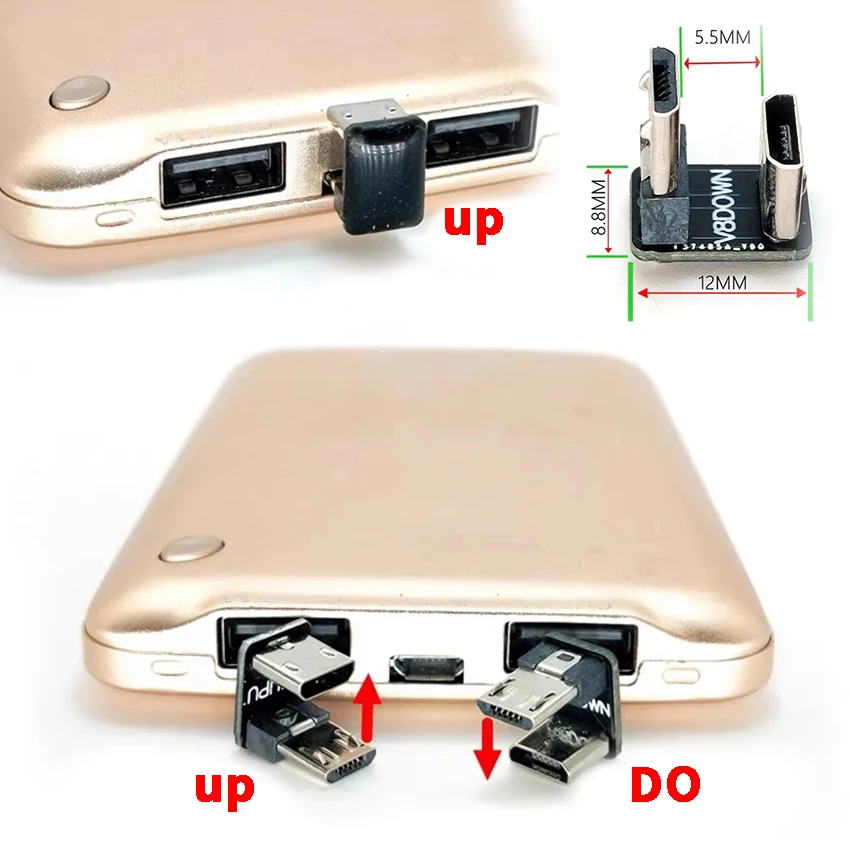 U‑Shape 90 Degree Micro USB UP and DO Angle Elbow Adapter For Android Phone Charging Data Converter Connector