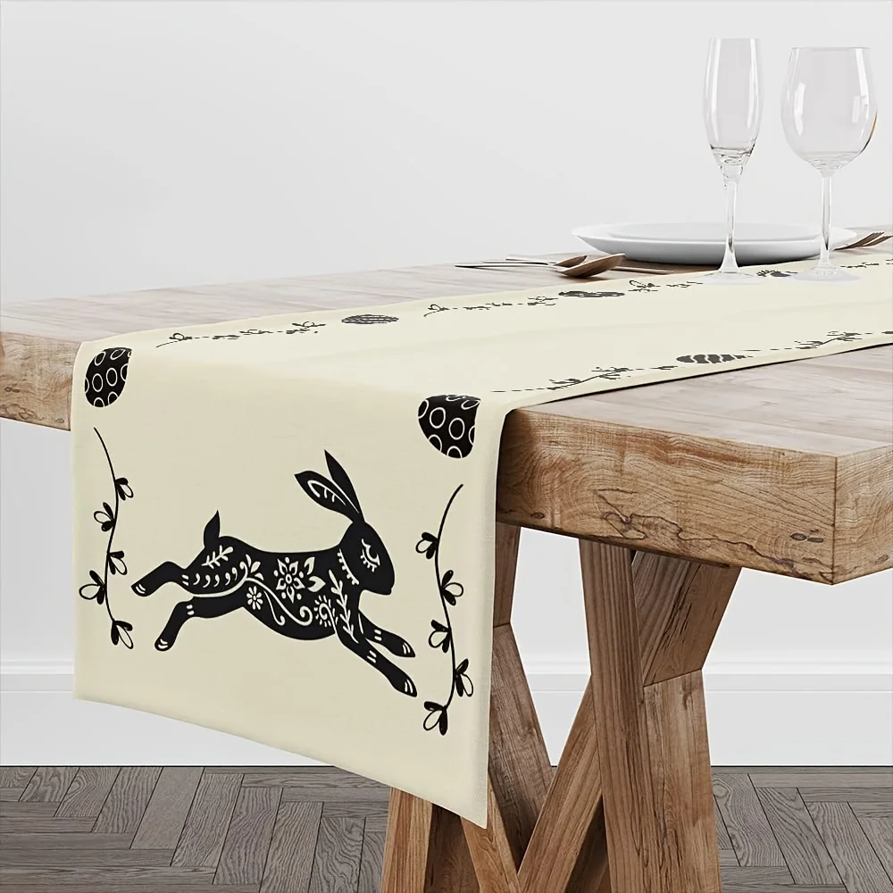 مفرش طاولة من الكتان على شكل أرنب عيد الفصح - ديكور زهور الربيع للمزرعة لتناول الطعام/غرفة المعيشة/حفلة عطلة المطبخ #2