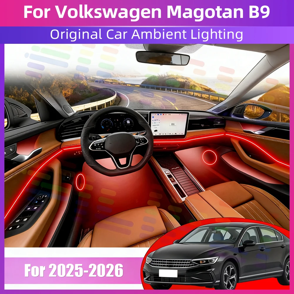 

64 RGB акриловые полосы для внутренней подсветки салона автомобиля Volkswagen Magotan B9 2025 2026, аксессуары для атмосферного освещения автомобиля