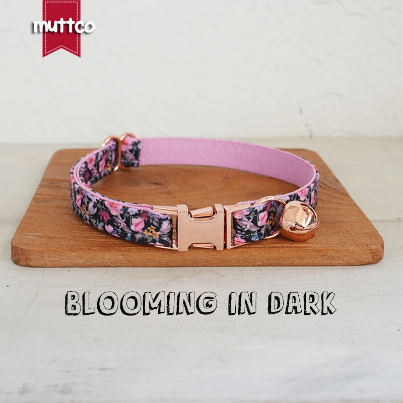 MUTTCO Retail Beautiful Flower Pattern Design Handmade collar Unique Design BLOOMING IN DARK  Cat collar 2 size UCC207