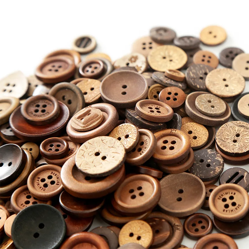 100g Mixed Wooden & Coconut Buttons 4 Hole Retro Eco Wooden Buttons for Scrapbook Crafts DIY Handmade Craft Decor Accessories