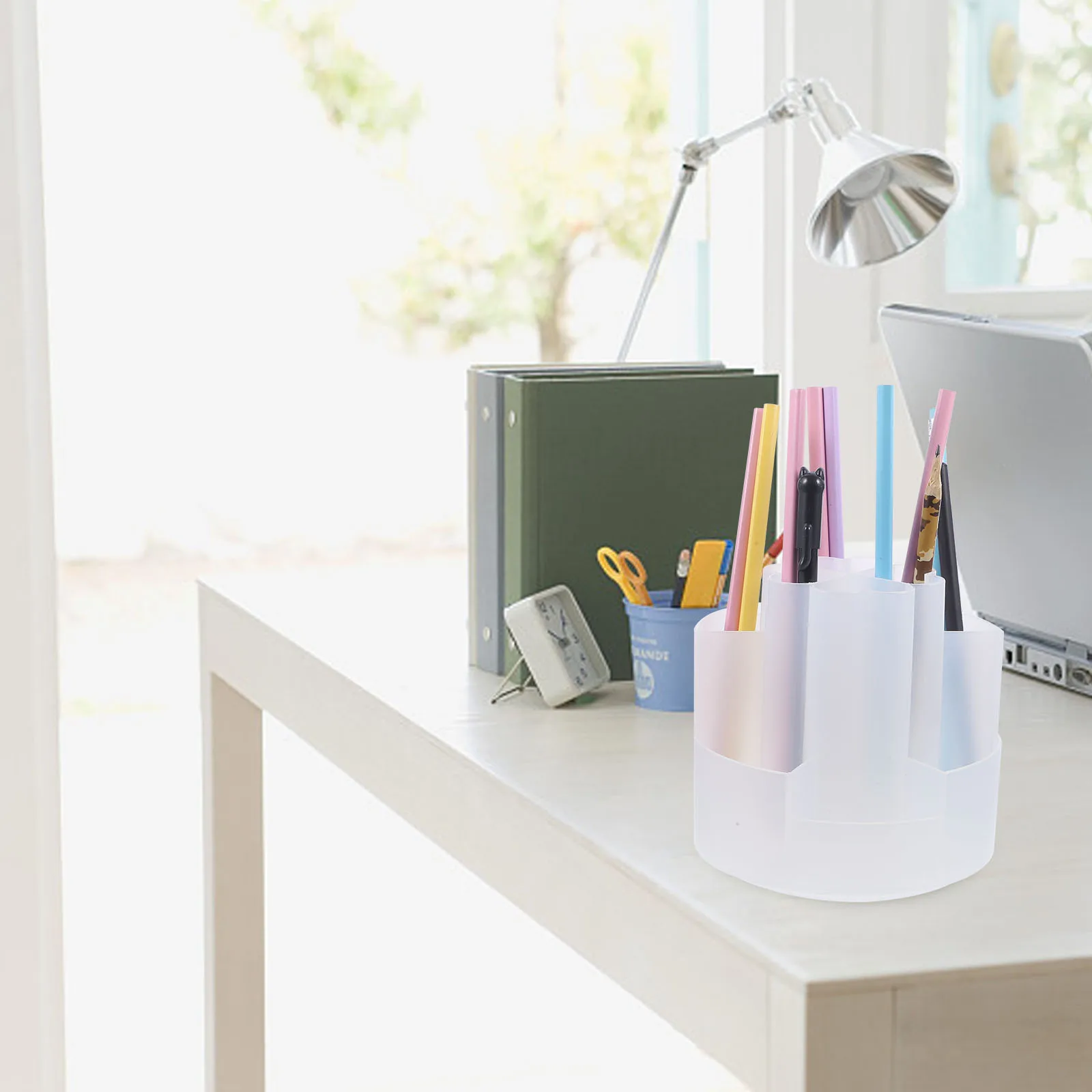 

Rotating Pen Holder 360 Degree Spin Multi grid Desktop ganizer for Pens Pencils Makeup Brushes Clear Transparent Storage