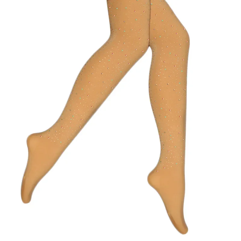 Figure Skating Tights with Rhinestone Velvet Pantyhose for Kids and Adults- Thermal Gymnastics Training Pants