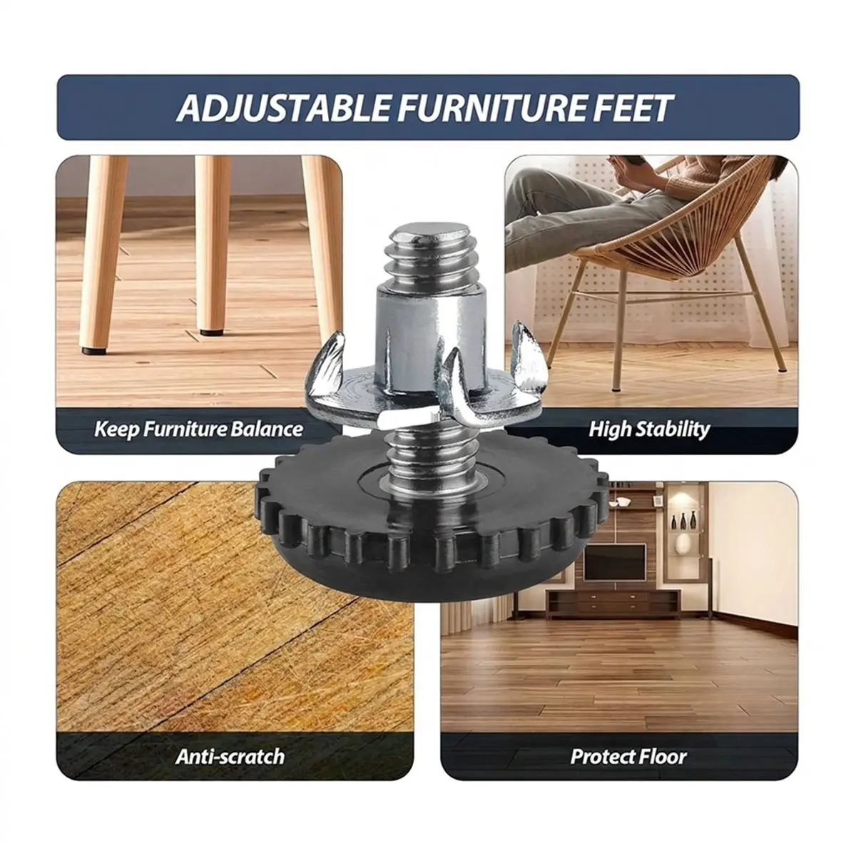 8 Pcs Stainless Steel Patio Furniture Leveling Feet Screw in Threaded Outdoor Furniture Levelers Adjustable Table