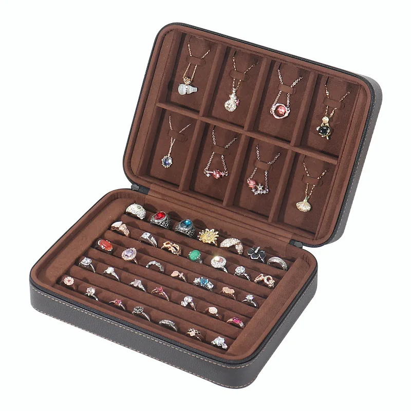 

Leather Jewelry Storage Box Portable Jewelry Storage Boxes Women's Trinket Organizer Container Large Capacity Ring Necklace Case
