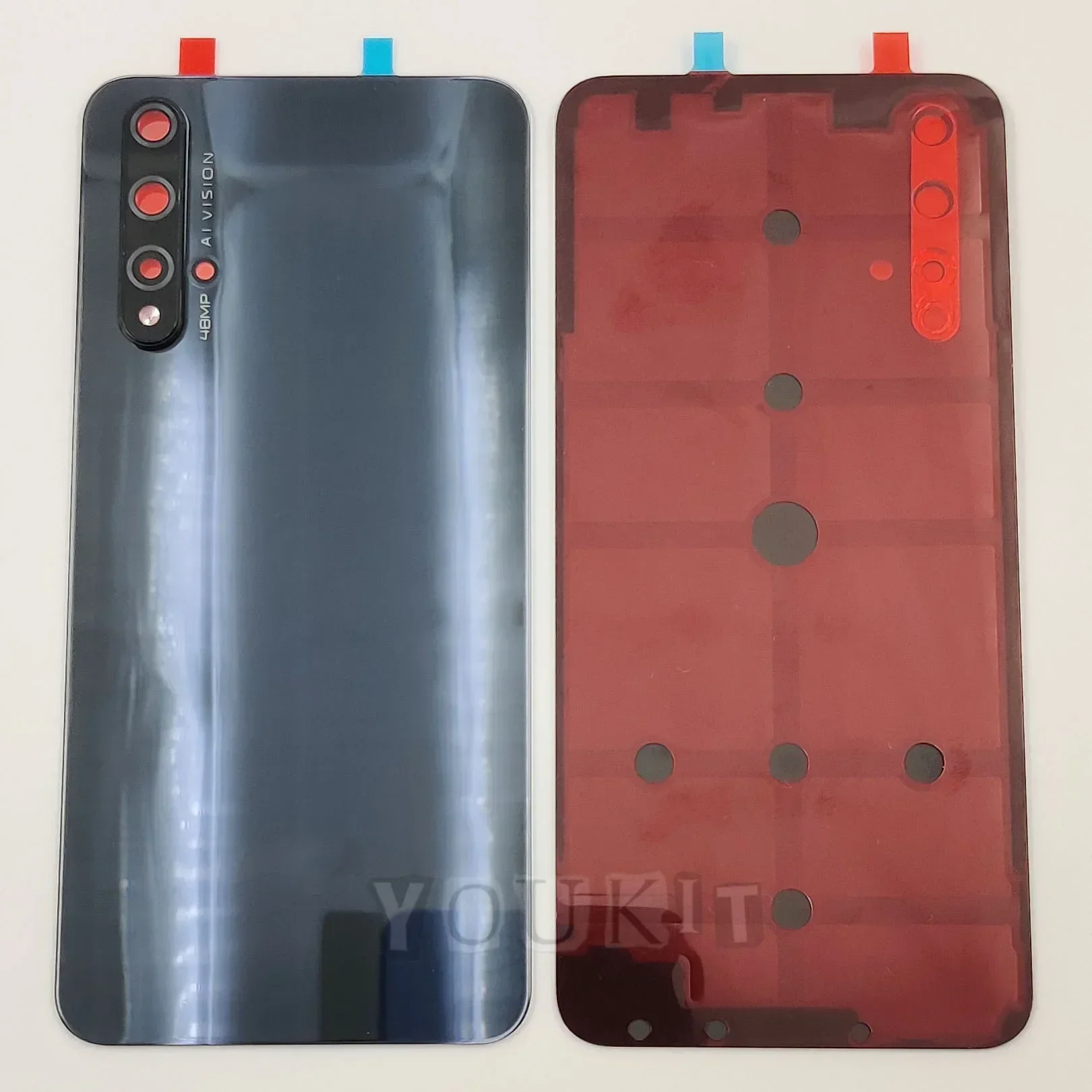 A+++ Glass Back Lid For Huawei Honor 20 Hard Battery Cover Rear Door Housing Panel Shell Case With Camera Lens Adhesive Glue
