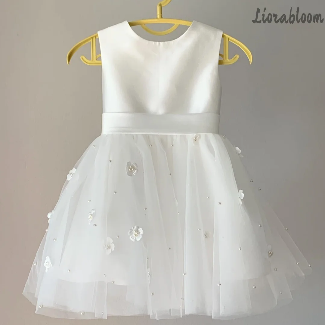 

Girls' Custom White Wedding Dresses Fresh Elegant Flower Girl Gowns Mini Party Evening Dresses Multi-Color Wedding Attire