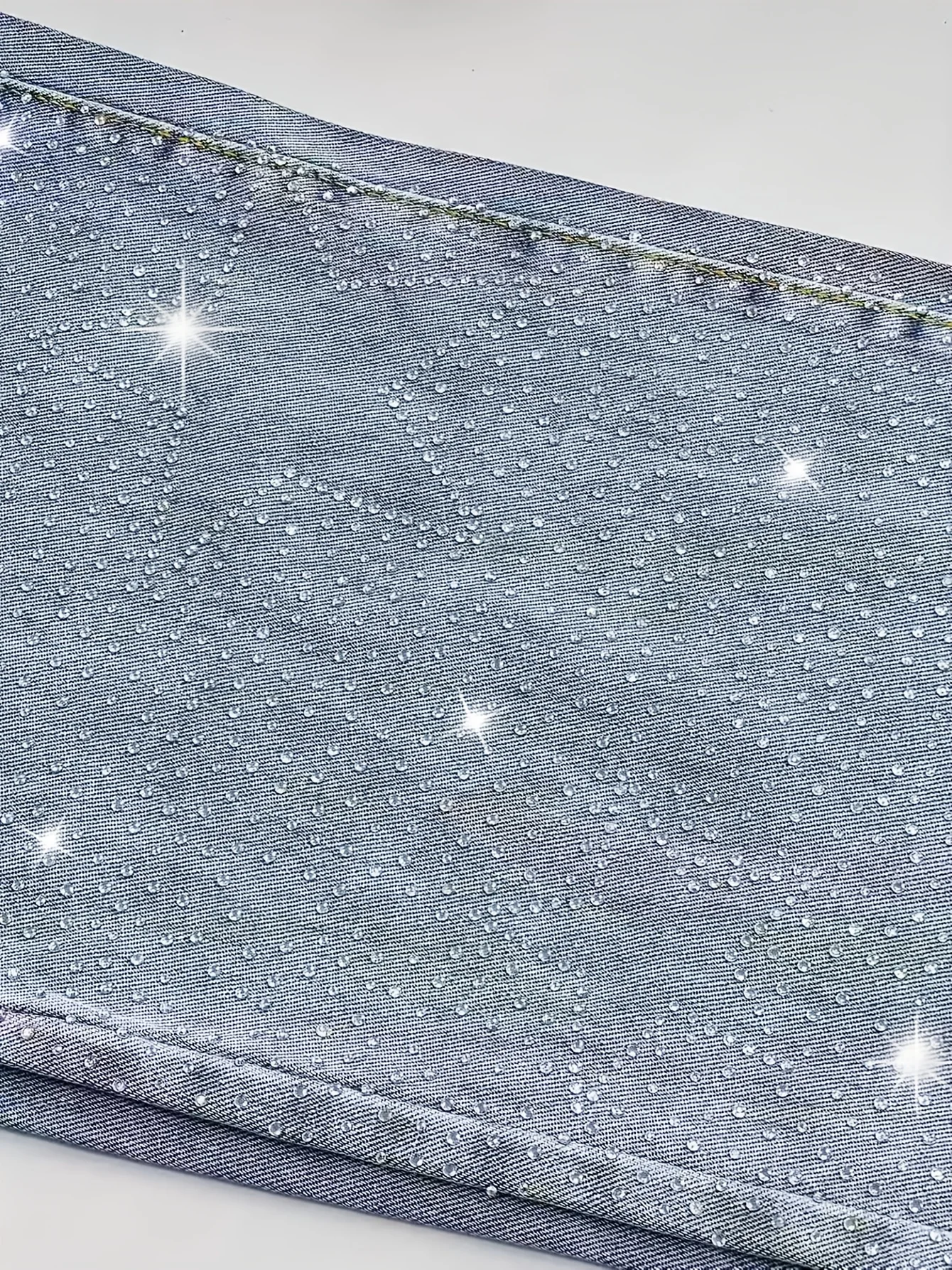 جينز نسائي أنيق وأنيق بطول كامل بتصميم نجمة وحجر الراين، لون أزرق شفاف، مناسب للاستخدام اليومي