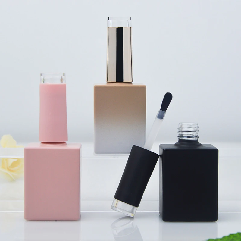 10ml/15ml Square Color Nail Polish Bottle Nail Polish Base Gel Dispenser Bottle with Brush Lightproof Glass Bottle Empty Bottle