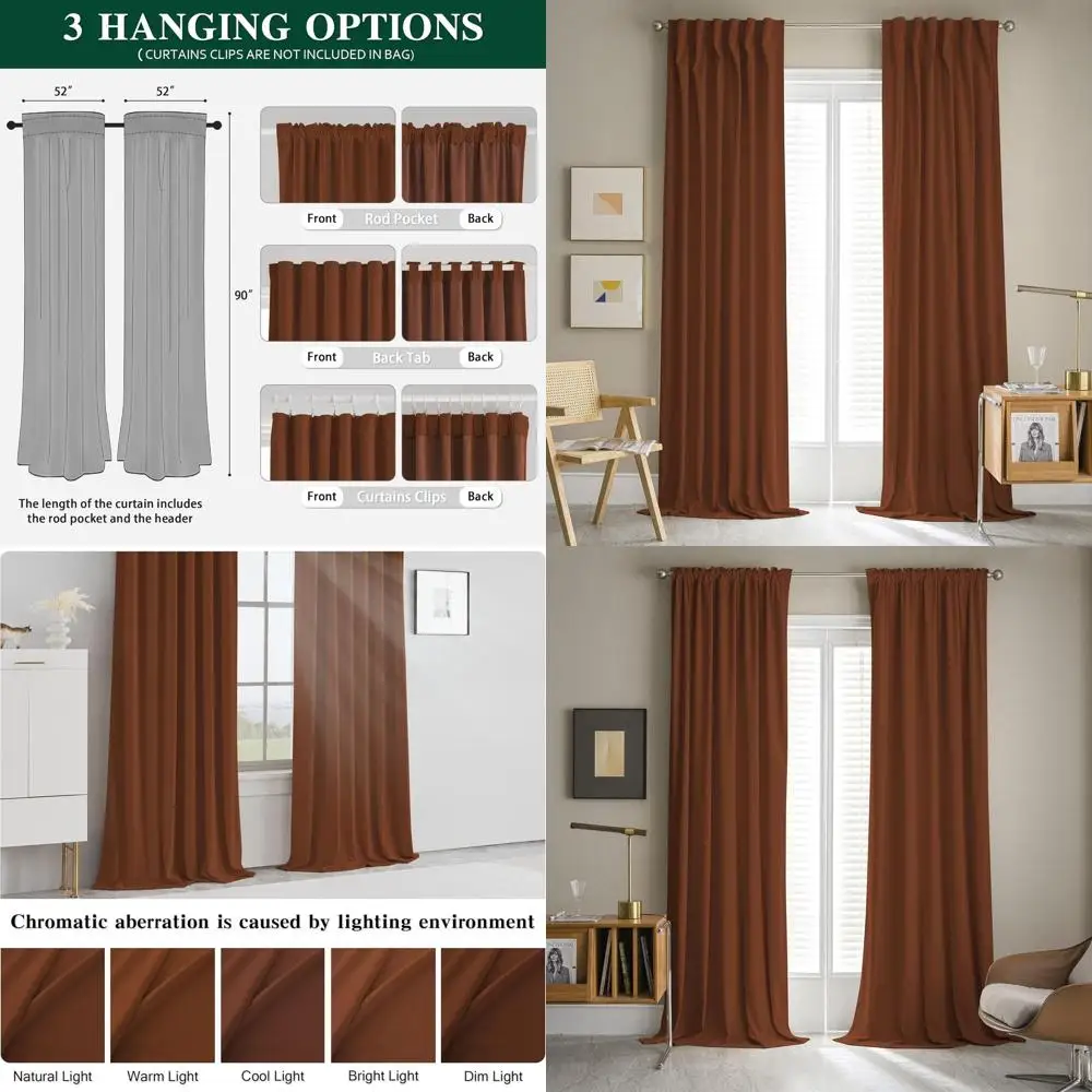 Velvet 90 Curtains Set - Terracotta Copper, Rust Red, Autumn Decor for Home