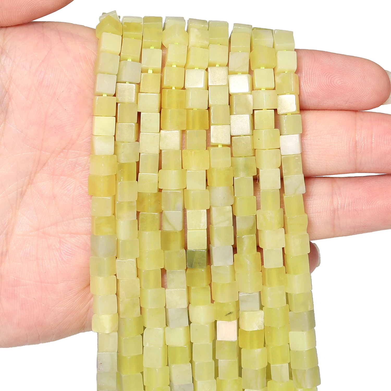 4mm Cube Beads Natural Stone Lemon Jade Square Spacer Beads For Jewelry Making DIY Bracelets Accessories