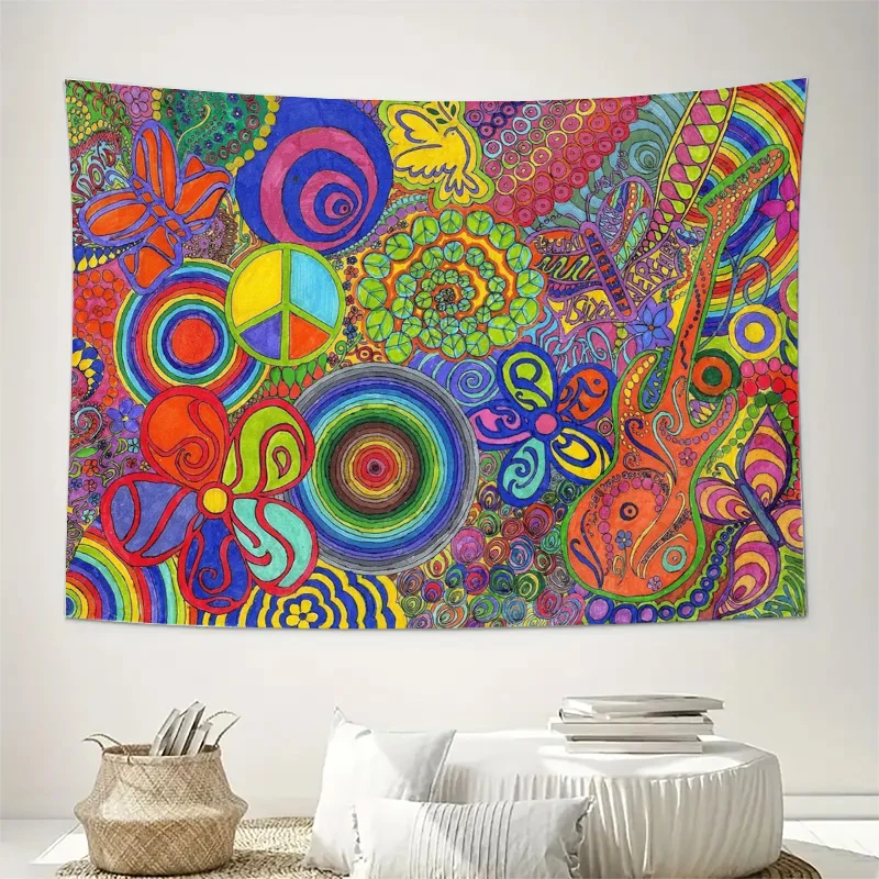 Vibrant Psychedelic Festival Bohemian Tapestry Wall Hanging Boho Decor Art Print for Living Room Bedroom