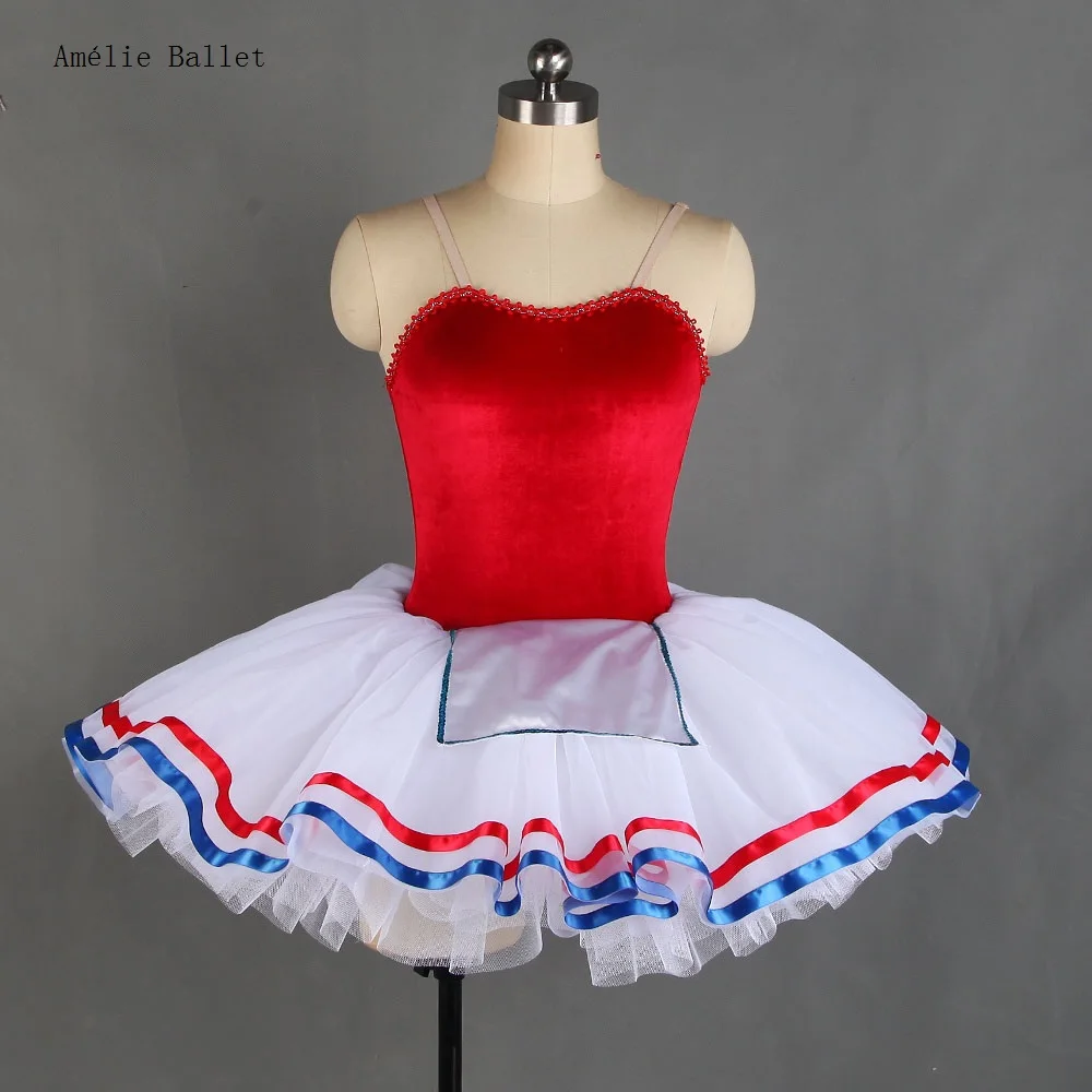 

21272 Red Velvet Top Bodice with Attached 5 Layers of Soft Tulle Tutu Skirt Girls&Women Stage Performance Costumes Romantic Tutu