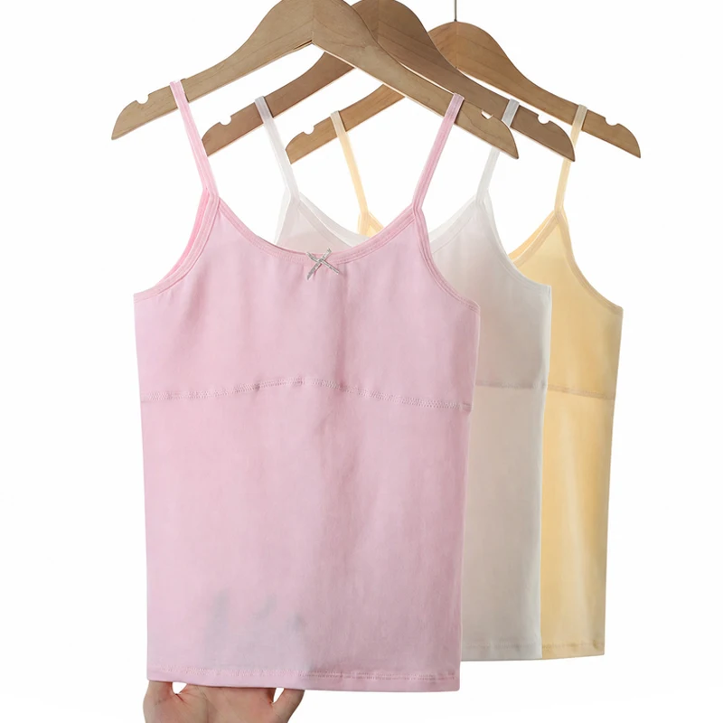 1pcs Cotton Kid Camisole Girls Tank Top Student Comfort Vest Children Soft Undershirt Protection Underwear With Thin Cotton Pads