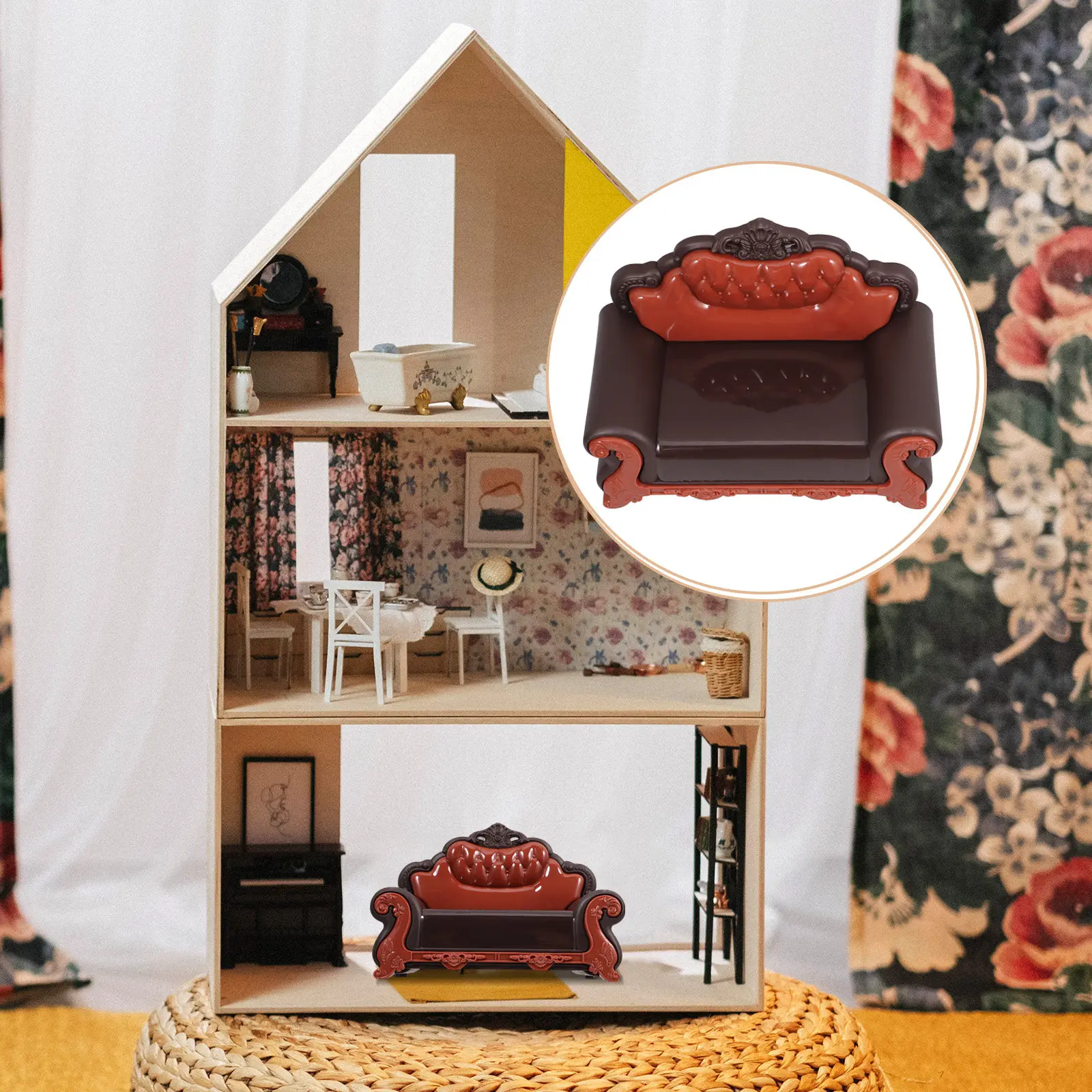 

Miniature Sofa Chair Plastic Dollhouse Adornment Exquisite Craftsmanship Smooth Surface Decor House Sofa Chair