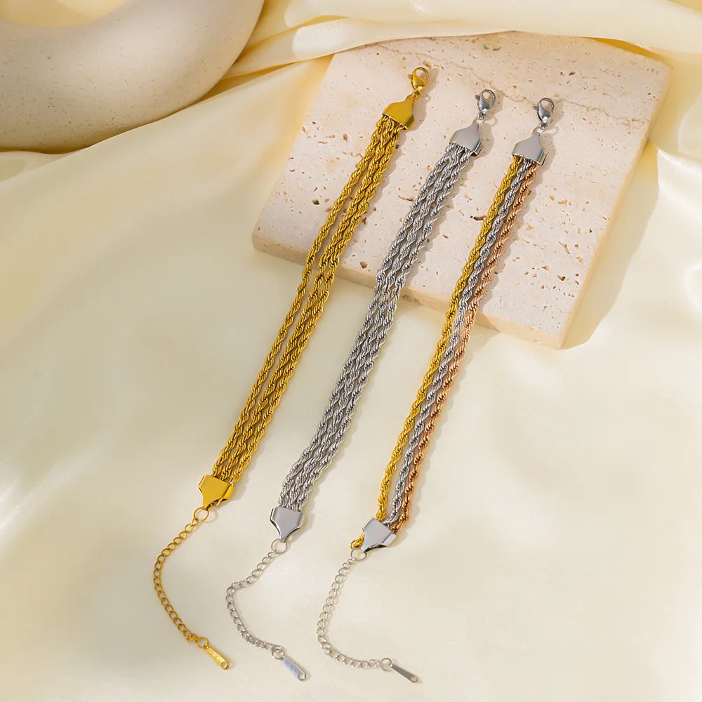 Stainless Steel Three Twisted Chains Bracelet For Women Gold Color Non-fading Punk Hand Chain New Trendy Party Jewelry Gifts
