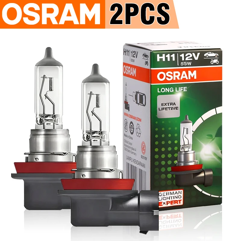 OSRAM Long Life H11 55W Halogen Car Headlight Bulbs 12V 3200K Auto H11 Fog Lights More Durable Super Series 12V 1:1 OEM 1/2PCS
