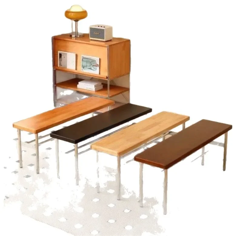 DSA solid wood bench entrance stainless steel household shoe change entrance simple living room bedroom shoes bedside stool