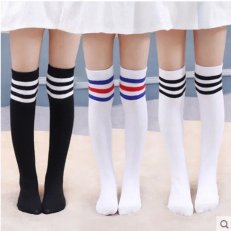 

Autumn Kids Knee High Long Sport Socks School Students Girls Boys Football Stripes Cotton Socks Children Baby Dance White Socks