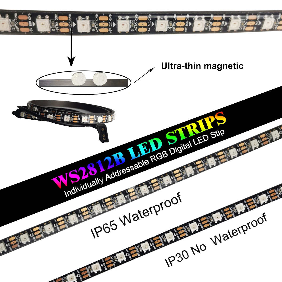 Tira de luces LED con RGB magnético, 5V, direccionable, ws2812b, carcasa de PC, placa base, cabezal de 3 pines, ASUS Aura SYNC Light