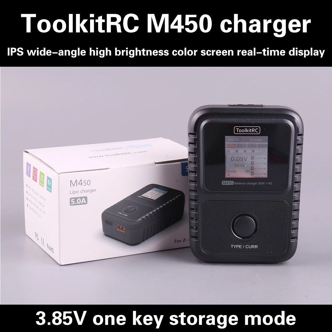 ToolkitRC M450 AC 50W Balanced Charger M4AC Compatible with 2~4S BAT Lipo LiHV LiFe for RC Aircraft Car Toy Parts