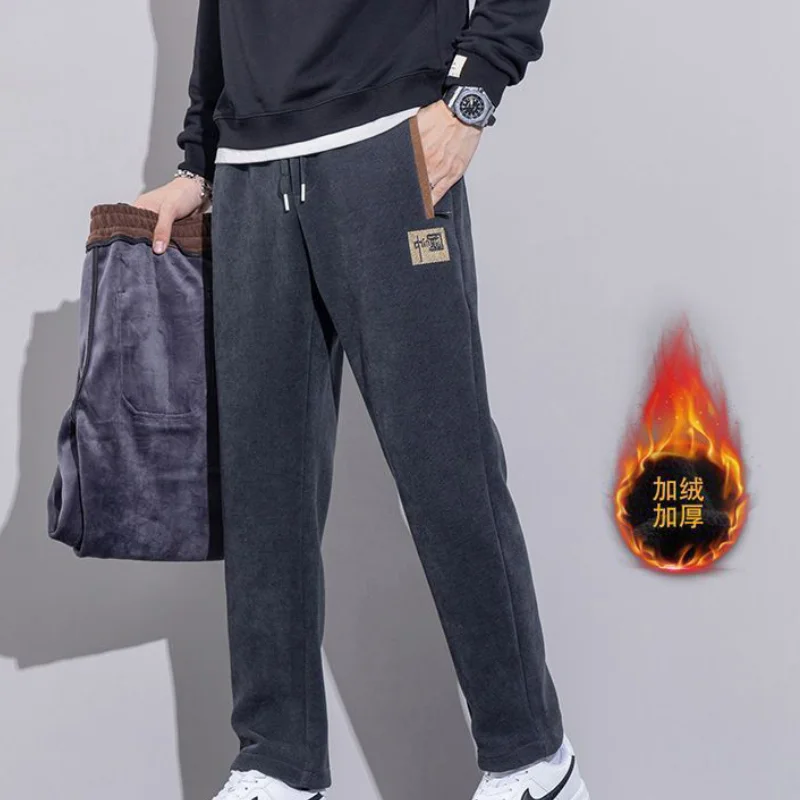 الرجال سراويل شتوية موضة ملابس كاجوال رياضية تمتد السراويل الخريف ملابس رجالية فضفاضة تناسب المخملية الملابس الدافئة نمط جديد