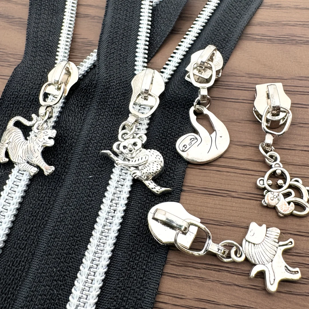 3pcs 5# nylon animal-shaped zipper head replacement accessories, suitable for messenger bags, shoulder bags, wallet chains
