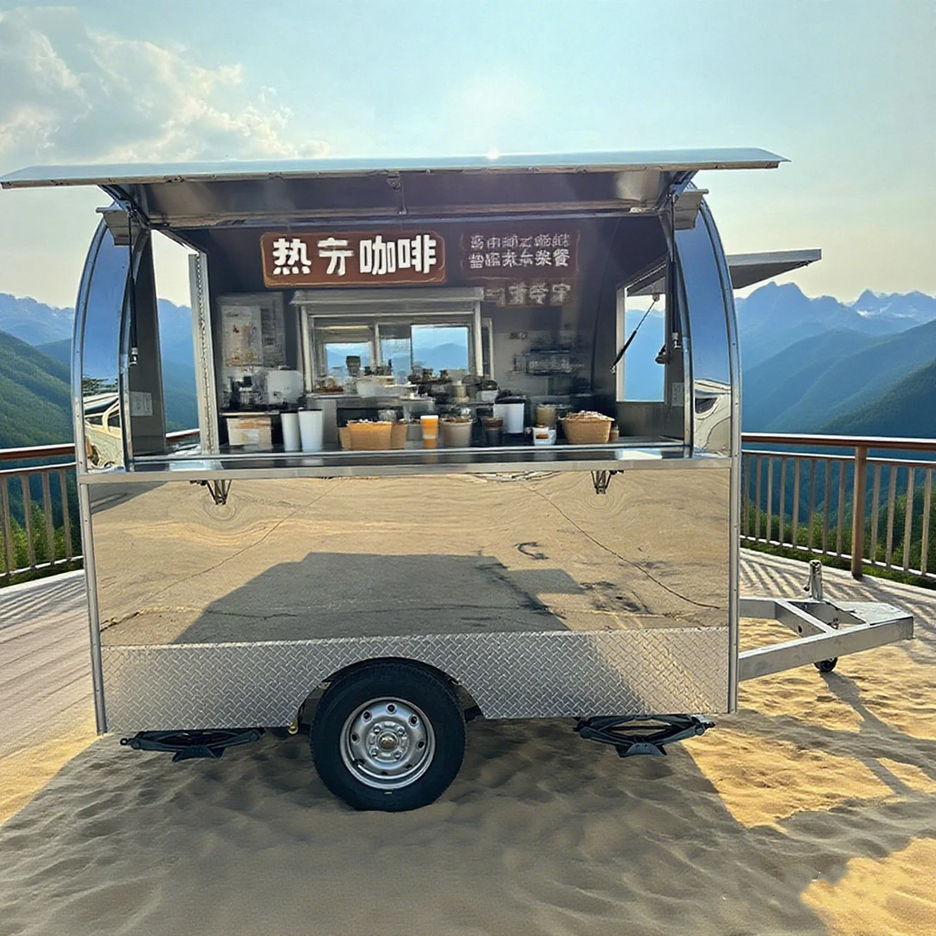 

Stainless steel customization Portable Outdoor Kitchen Food Truck Trailer Cart Mobile Snack Bar Ice Cream Truck Tent Caravan
