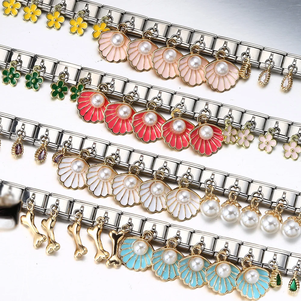 URING New Italian Charm Bracelet Pendant Series Shell Imitation Pearl Heart Personalized Assembly Chain Y2k DIY Making Jewelry
